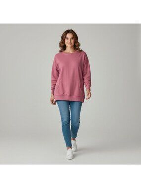 Misfay Womens Pink Pullover Sweatshirt 2XL Pockets Polyester Long Sleeve NWT